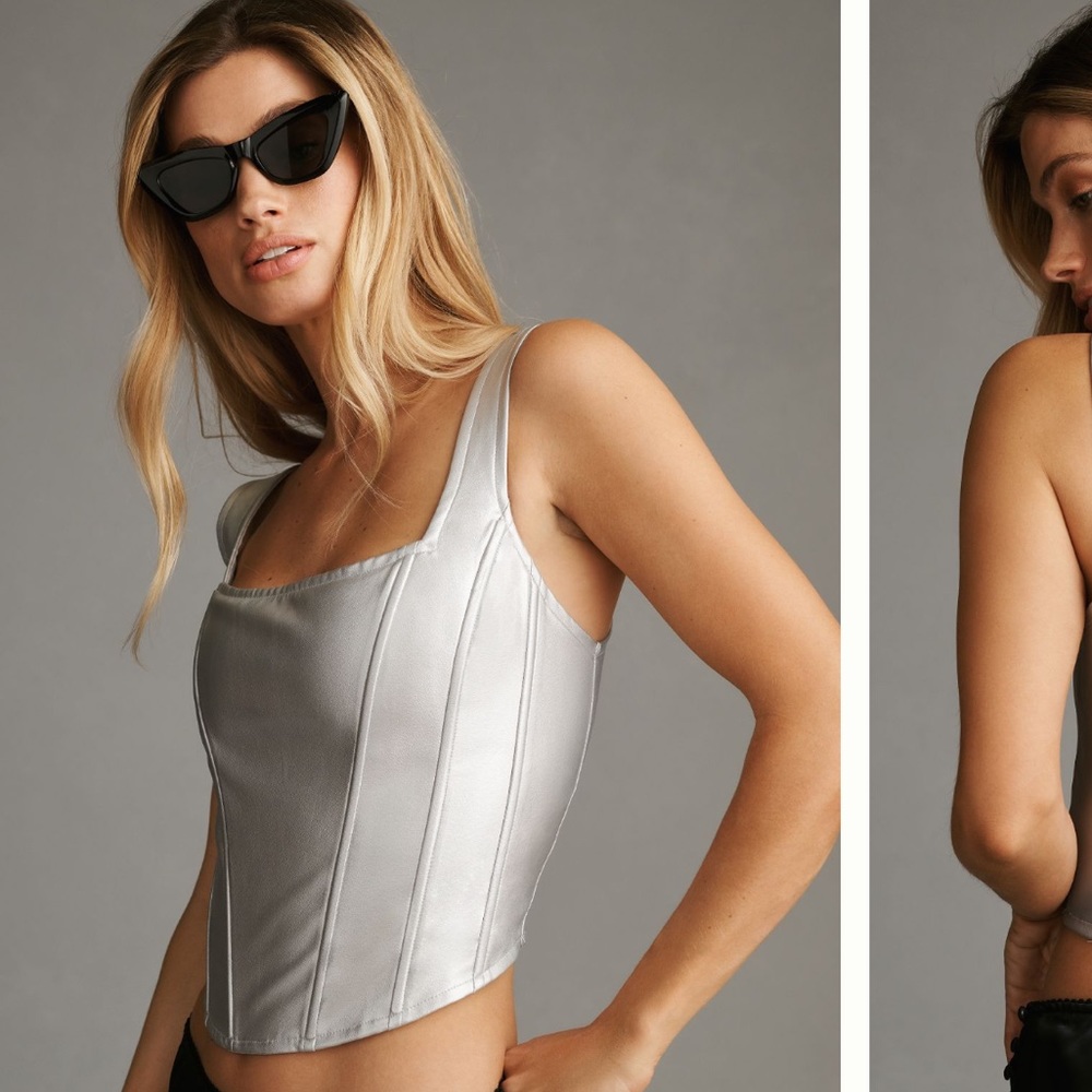 Maeve Silver Satin Corset Tank Top